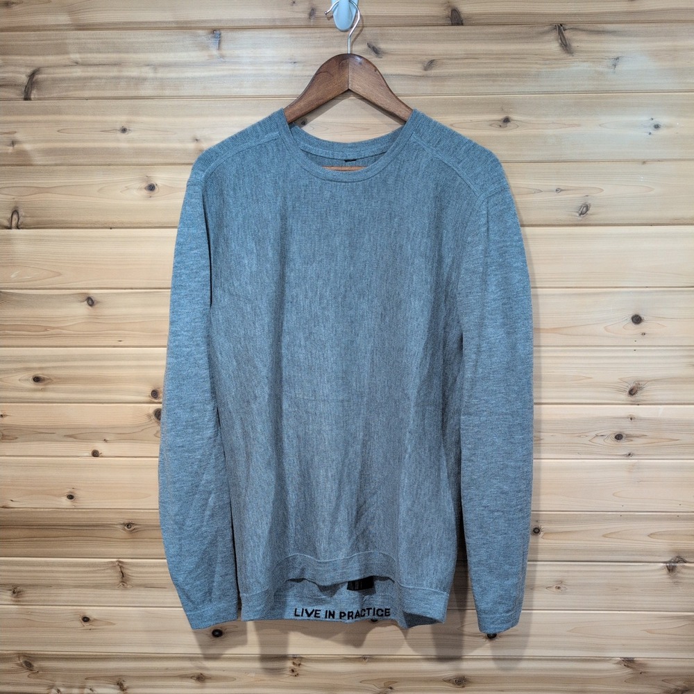 Lululemon Mens 100% Merino Wool Crewneck Sweater Heathered Grey Live In Practice